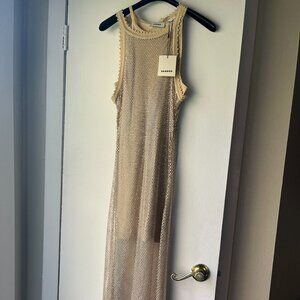 Sandro Hollywood Mesh Dress in Gold - Tags On